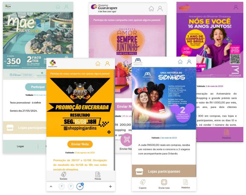 Hotsites e webapps reais de campanhas rodadas na Passgo: Brisamar, Guararapes, Praiamar e Shopping Jardins