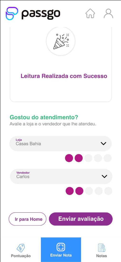 Tela de avaliação de atendimento no webapp da campanha