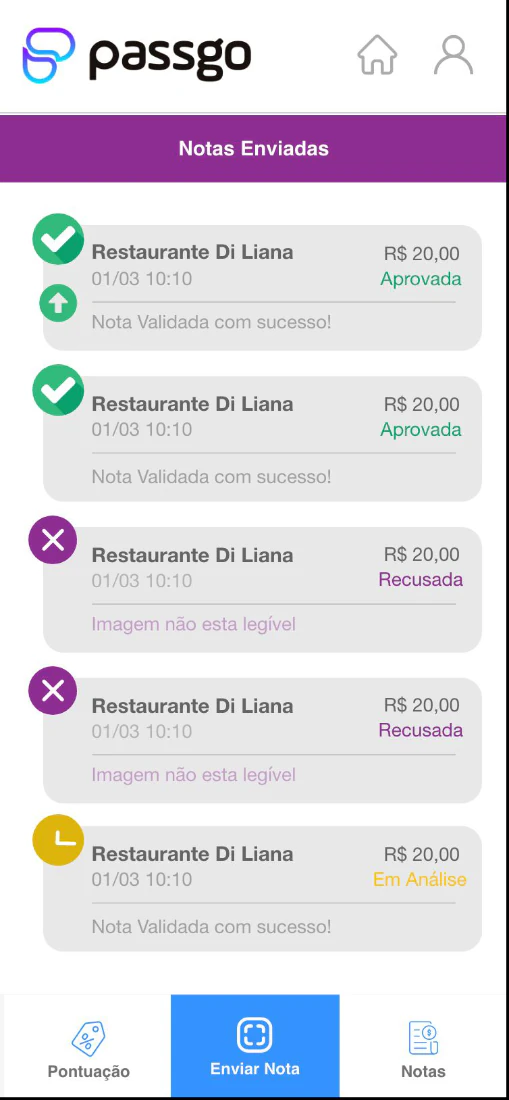 Acompanhamento de notas enviadas no webapp da campanha